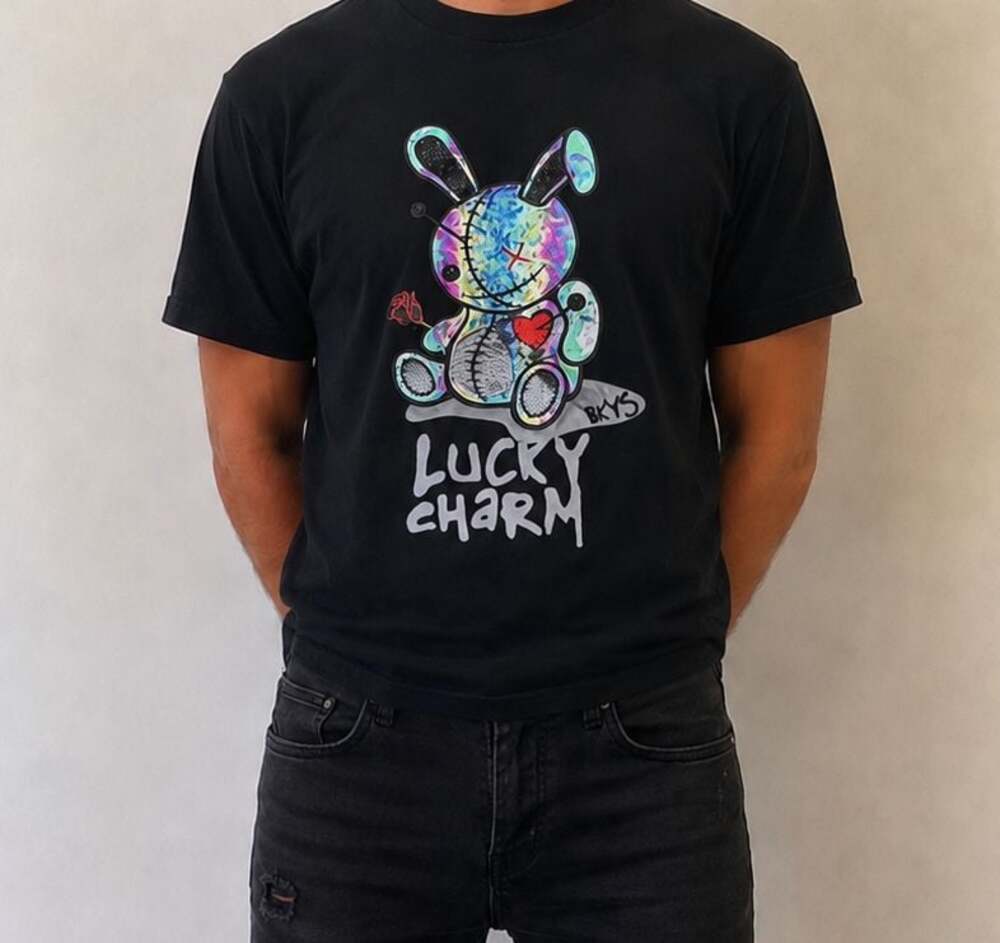 BKYS Lucky Charm Graphic T-Shirt with Iridescent Embroidered Bunny